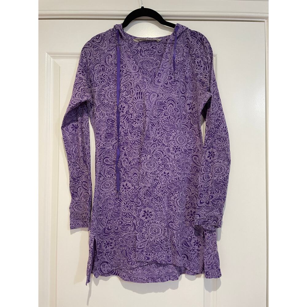 Athleta Wick-It Wader UPF50 Hoodie Swim Cover Up Purple Print Women's Medium